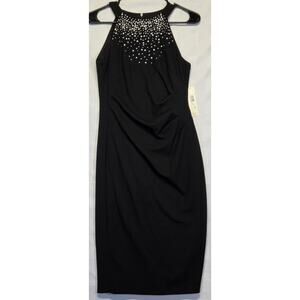 Eliza J Black Sheath Bodycon Dress Size 4 Side Ruched Mock High Neck Sleeveless